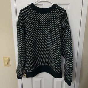 VINTAGE 80s ROOTS NORWEGIAN WOOL BLEND KNIT SWEATER GREEN SIZE LARGE